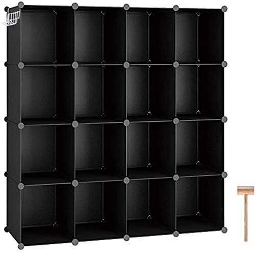 Black 16-Cube Storage Organizer Shelves Unit - Modular Plastic Cube Shelves