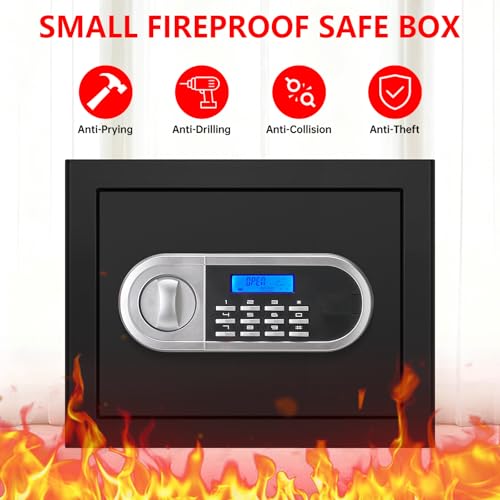 Aprxuvot 1.3 Cuft Fireproof Safe Box for Home Security, Water & Fire Resistant with Digital Lock & Alarm System