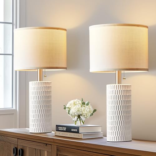 Reaketon 20-Inch Modern Ceramic Table Lamps Set of 2 - White, Bedroom Decor