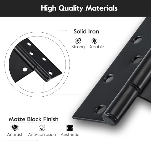 HOME MASTER HARDWARE 10-Inch Black Heavy Duty Gate Hinges 6 Pack, T-Style Outdoor Door Hardware