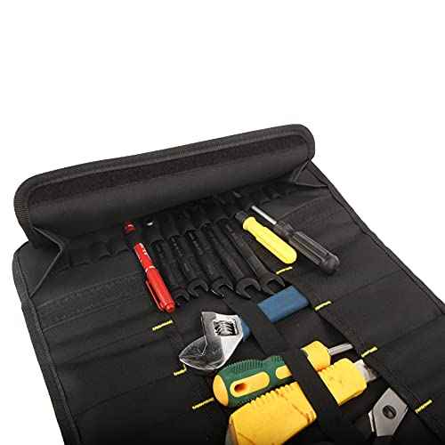 22 pocket Tool Bag Canvas Wrench Roll Up Pouch/Screwdriver Pliers Roller Compartments Organizers/Small Socket Bags/Tool Roll Organizer For Mechanic,Electrician & Hobbyist