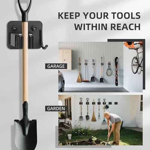 Broom Holder Wall Mount with Screws (4 Pack) Broom and Mop Organizer Wall Hanging, Anti-Slip Mop Holder Broom Hanger with Hooks, Stainless Steel Tool Rack for Garden Garage Organization