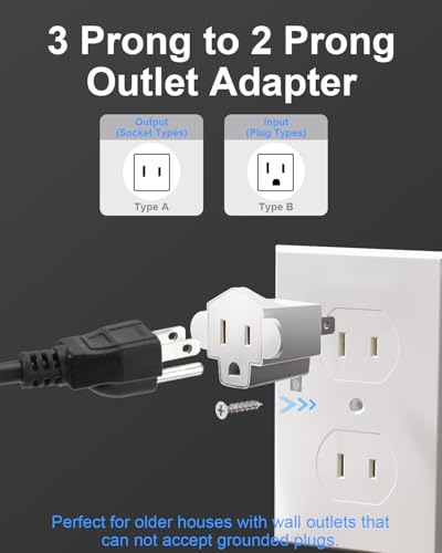 SerBion 4 Pack Portable 3 to 2 Prong Outlet Adapter, Fireproof 392℉, Heavy Duty Wall Plug Converter, 1875W Max