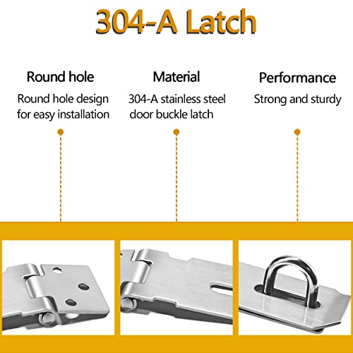 2Pcs Stainless Steel Gate Lock Hasp, Safety Packlock Clasp Lock Set for Doors, Cabinets, Closets and More (3inch-Silver)