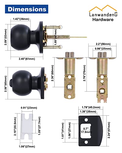 1 Pack Matte Black Door Knobs with Lock & Keys for Interior/Exterior Use - Easy Install
