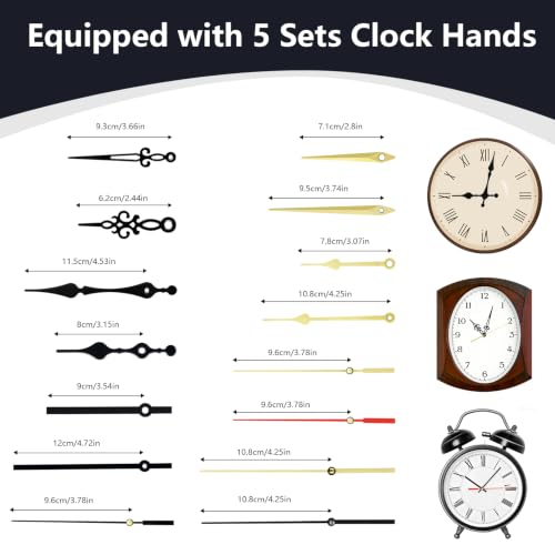Seektik Clock Mechanism Replacement Kit with 5 Sets of Hands, Silent Quartz Movements 16mm & 23mm Shafts