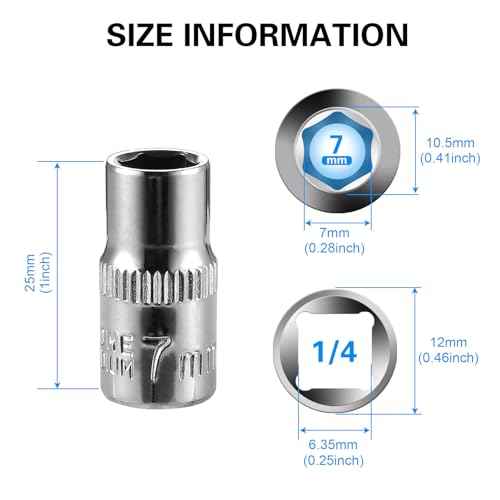 [13pcs] Durable 7mm Socket, 1/4 socket set,Shallow Socket 1/4 Inch Drive 7mm 6 Point, CORROSION RESISTANCE
