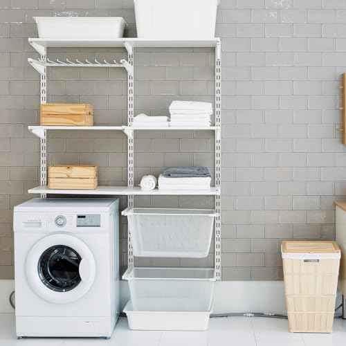 2 Pcs Twin Rail Upright Wall Shelving System 25 Inch with 6 Pcs Adjustable Shelf Bracket 11.5 Inch Heavy Duty Storage Rack Metal Support System for Kitchen Closet Home Indoor(White)