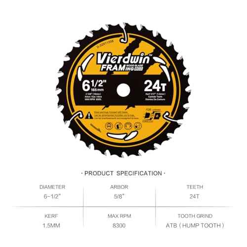 6-1/2 Inch 24-Teeth(1PC) Circular Saw Blade with 5/8'' Arbor, High-Density Carbide Teeth for Wood, Plywood, OSB & More