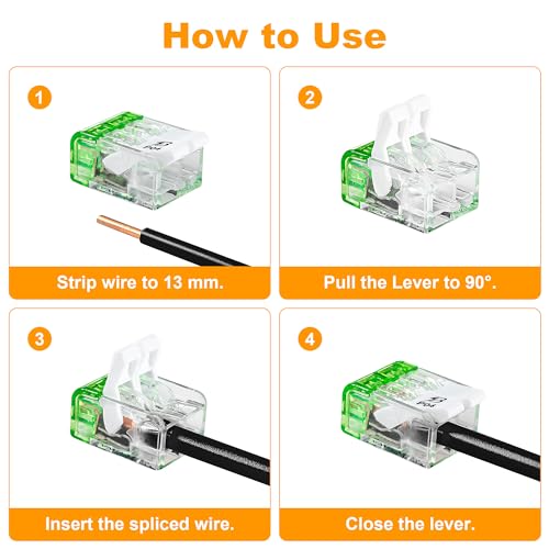 BELEKS 2 Port Electrical Lever Nuts Pack of 10 - Transparent Wire Connectors AWG 12-24