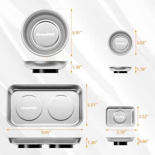 Magnetic Tray 4-Pack | Stainless Steel Magnetic Parts Trays | 3 Inch, 6 Inch, Square & Shallow Tray Set