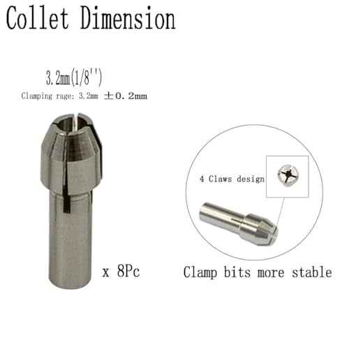 10 Pcs 1/8'' Collet Nut Set - Includes 1/8'' Collet + Clamping Nut + 3-Jaw 4486 Keyless Chuck for Rotary Tools