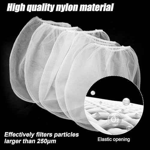 5pcs Paint Strainer Bags 5 Gallon, White Fine Mesh Paint Filter Bag Elastic Opening Bucket Filtering Bag for Hydroponics Painting Gardening