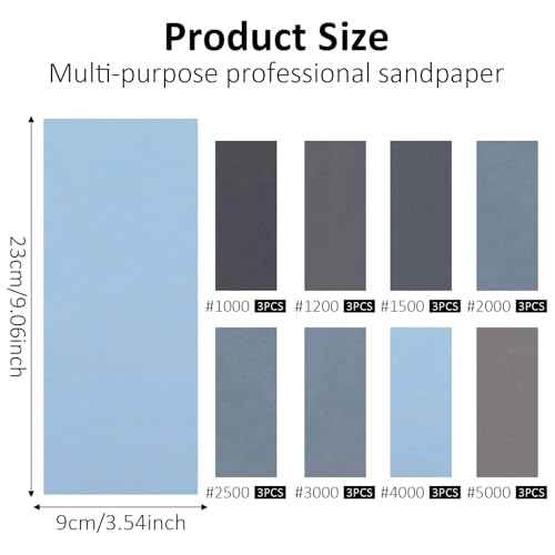 24 Pcs Sandpaper Assortment, 9x3.6 Inch 1000 to 5000 8 Assortment Grit Sand Paper, Wet Dry Sanding Paper for Wood Furniture Finishing, Metal Sanding, Automotive Polishing