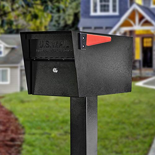 Mail Boss Black Locking Post Mount Mailbox USPS Approved Secure Mailbox