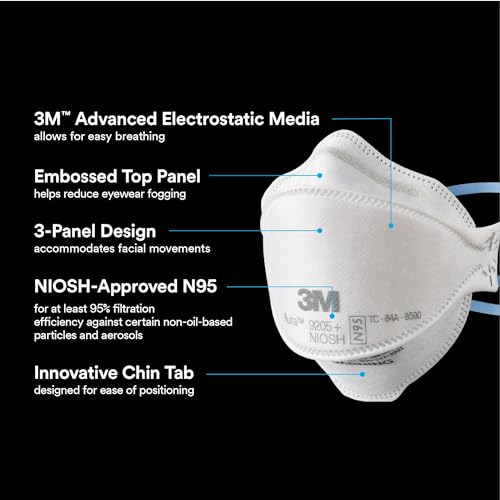 3M Aura Particulate Respirator 9205+ N95 Disposable Mask 3 Pack