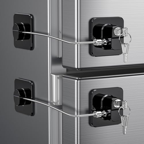 WILNIRY 2 Pack Child Safety Refrigerator Locks with 4 Keys - Black