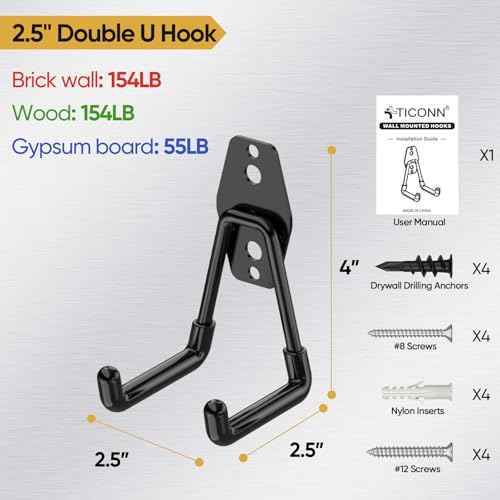TICONN 2 Pack Heavy Duty Garage Hooks, Steel Utility Wall Storage Hooks, Wall Mount Hanger Organizer for Ladders, Bikes, Tools, Bulky Items (Small, Yellow Square)