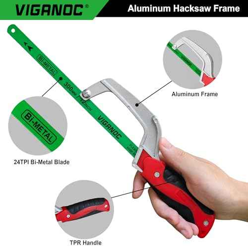 Hacksaw, Aluminum Frame Compact Hand Operating Hand Saw with 12 Inch Flexible Bi-Metal Blade, Mini Hack Saw for Metal and Woodworking
