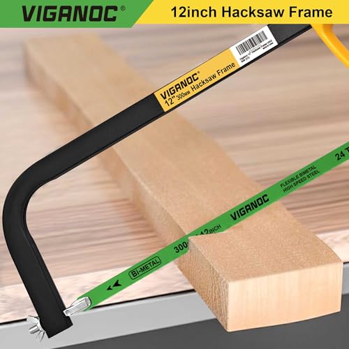 12inch Hacksaw Frame with 24 TPI Bi-metal Blade, High-Tension Hand Saw Suitable for Aluminum, PVC Piepes, Wood, Copper Pipes