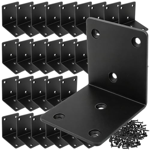 YIKORLO Black 2x2 Inch Heavy Duty L-Shaped Corner Brackets - Pack of 30