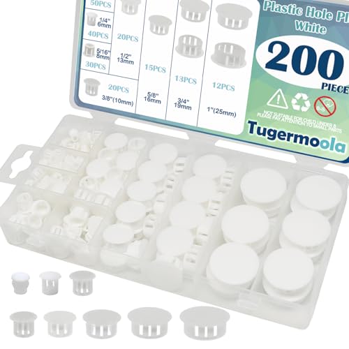 White Plastic Hole Plugs 8 Sizes 5mm-25mm (1/5-1") 200PCS Tugermoola