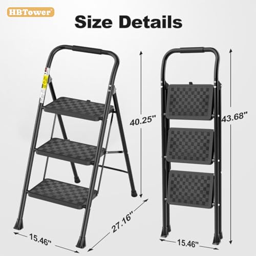 Foldable 3-Step Ladder Stool with Anti-Slip Feet for Household Use