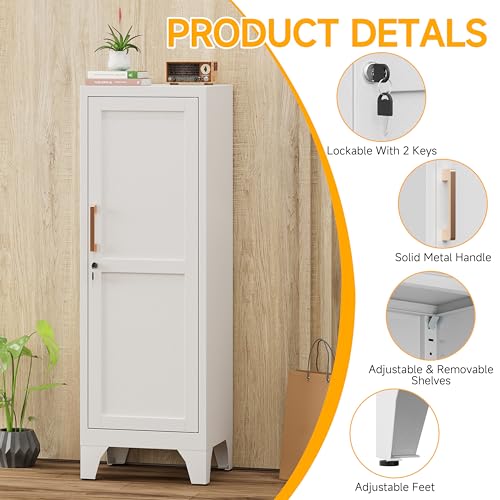 Firstsky 46 Inch White Metal Locker - Lockable Storage Cabinet with Adjustable Shelves & Vintage Handle (1 Piece)