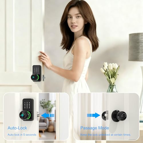 Smart Door Lock with Knob, LinkThai Keyless Entry Fingerprint Lock with Touchscreen Keypad, Electronic Knob Digital Lock for Front Door, Easy Installation