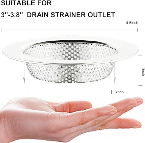 2 Pack Stainless Steel Kitchen Sink Strainers 4.5" Wide Rim, Anti-Clog Drain Filters