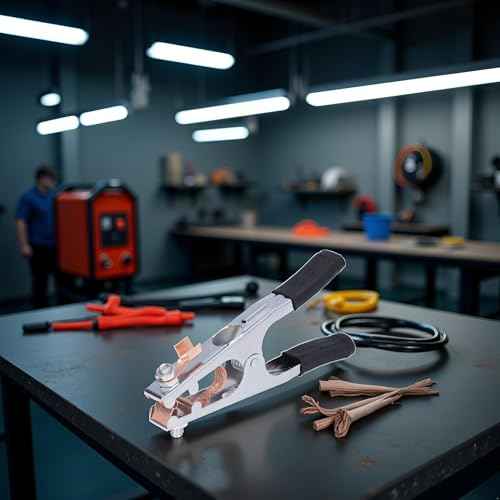 Black Metal 500A Electroplated Welding Earth Clip Machine Copper Soldering Ground Clamp With Rubber Sleeve,Copper Grounding Clip for Manual Welder,Welding Equipment and Accessories