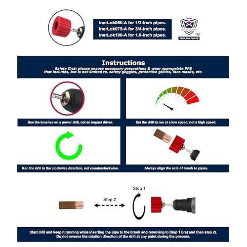 1/2-Inch[3PC] Copper Pipe Cleaner for Power Drill, Model InerLok050-A [1/2¡± Tube Cleaning Brush & 2 Brushing Pieces] Cleans Copper Pipes for Soldering, w/ Stainless-Steel Wire Bristles & 1/4¡± Shank
