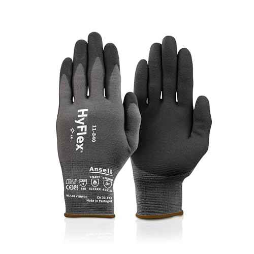 HyFlex Ansell 11-840 Ergonomic Abrasion-Resistant Nylon Spandex Nitrile Coated Industrial Gloves for Automotive, Fabrication