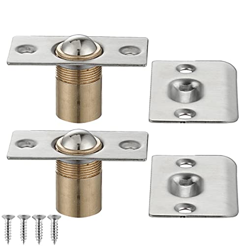 JQK Brushed Satin Stainless Steel Closet Door Ball Catch Hardware 2 Pack - Adjustable