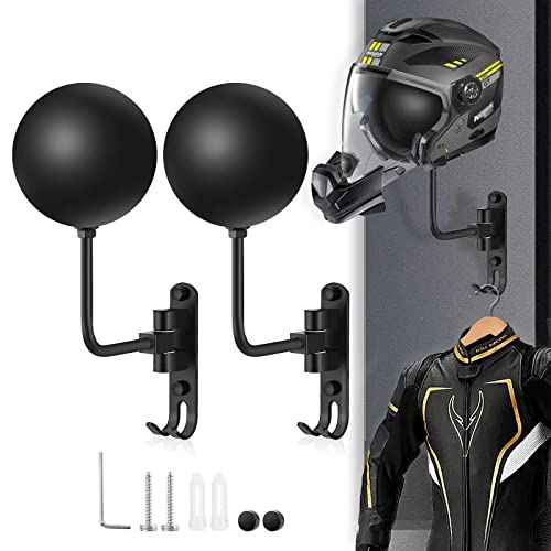 Motorcycle Helmet Rack Wall Mount - 180 Rotation Metal Bike Helmet Holder - 2 Hooks - Black, 2 Pcs