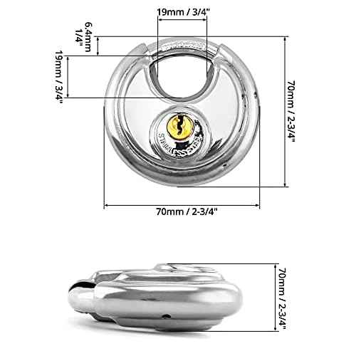 QWORK Disc Locks, 1 Pack Heavy Duty Steel Keyed Padlock Disc Storage Locks for Storage Unit, Moving Trailers, Shed, Fence, 3/8" Shackle