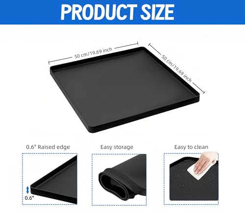 Punhard 19.7x19.7 in Silicone Drip Tray Mat for Mini Fridges, Black