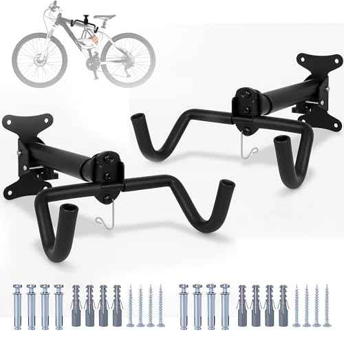 Foldable Bike Wall Mount 1-Pack, Space Saving Horizontal Bike Rack with Adjustable Hanger and EVA Covers, Includes Screws for Garage, Indoor, or Shed