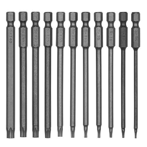 11Pcs Security Torx Bit Set - Magnetic Star Screwdriver Bits Set with S2 Steel T6-T40, 1/4 Hex Shank, 4 Inch Length for Deeper Work, Tamper Proof Torque Security Bits