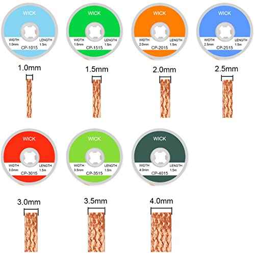 Desoldering Solder Wick Braid Wire Electrical Braided Desoldering Wicks Soldering Tin Remover Wire Solder Remover Tool 7 Pcs, for PCB Circuit Board Soldering, 1.5 Meter Length