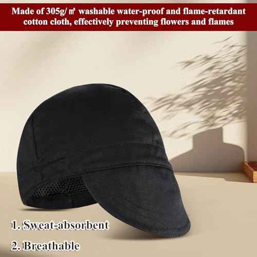Reversible Welding Cap for Men, Washable Water Fireproof Fire Retardant Cotton Cloth Welding-Hat, Protective Welders Cap for Safety and Head Protection While Welding to Men Women(Black)