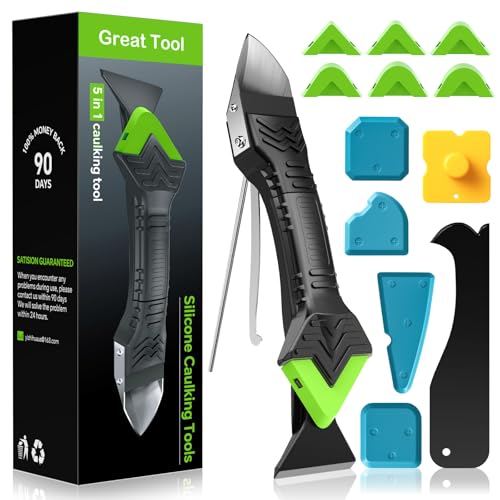 Green Goopreen 5-in-1 Silicone Caulking Tool Kit with Stainless Steel Head & Replaceable Pads