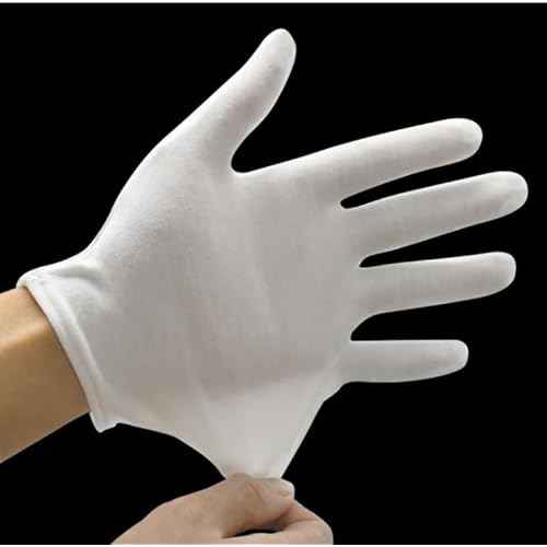 12 Pairs Soft Cotton Gloves - White, Stretchable Lining, Medium Size