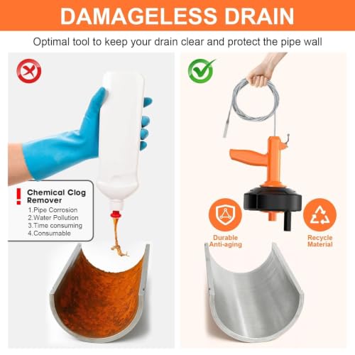 BACEYIOU Orange Auto Feed Drain Snake 25ft Flexible Plumbing Clog Remover