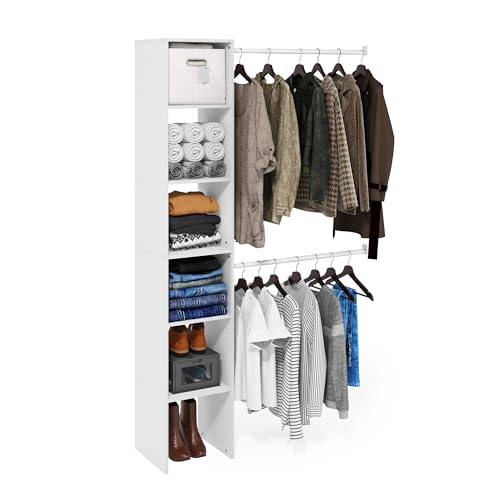 Furinno FANO White 5-Tier Closet Organizer with 2 Hanging Bars, Adjustable Shelves