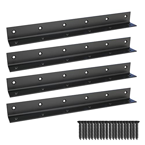 Aufuga Heavy Duty Stainless Steel Corner Brackets 11x1x1 Inches, Black (4 Pack)