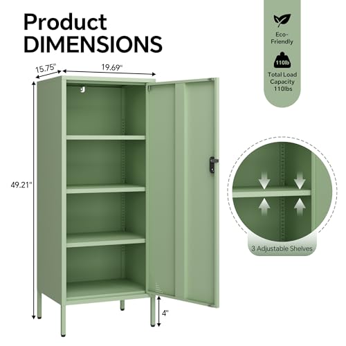 Green Metal Locker Cabinet with Lock, 4-Tier Storage, 49.2"H