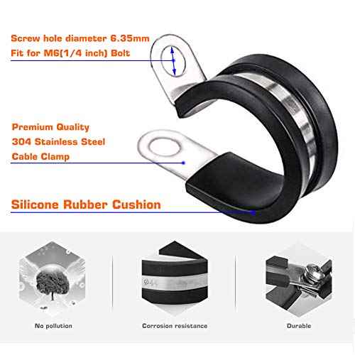 HOLYBEAR 1-1/2 Inch Stainless Steel Cable Clamp, Rubber Insulated Metal Conduit Wire Holder Strap Clips for Pipe, Tube, Hose Bracket (38mm, 12pcs)