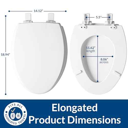 Mayfair Cassel Slow Close Toilet Seat, Easy Clean, Non Slip Premium Wood Seat, Easy Install, Made in USA, Elongated, White