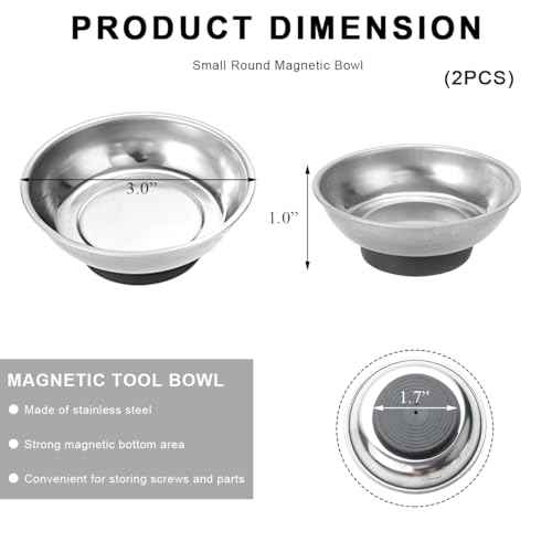 2 PCS Magnetic Parts Tray Set, Stainless Steel 3" Round Magnetic Bowl Trays for Mechanic's, Magnet Tool Parts Tray for Screws, Bolts, Nuts, Washers, Pins, Metal Parts